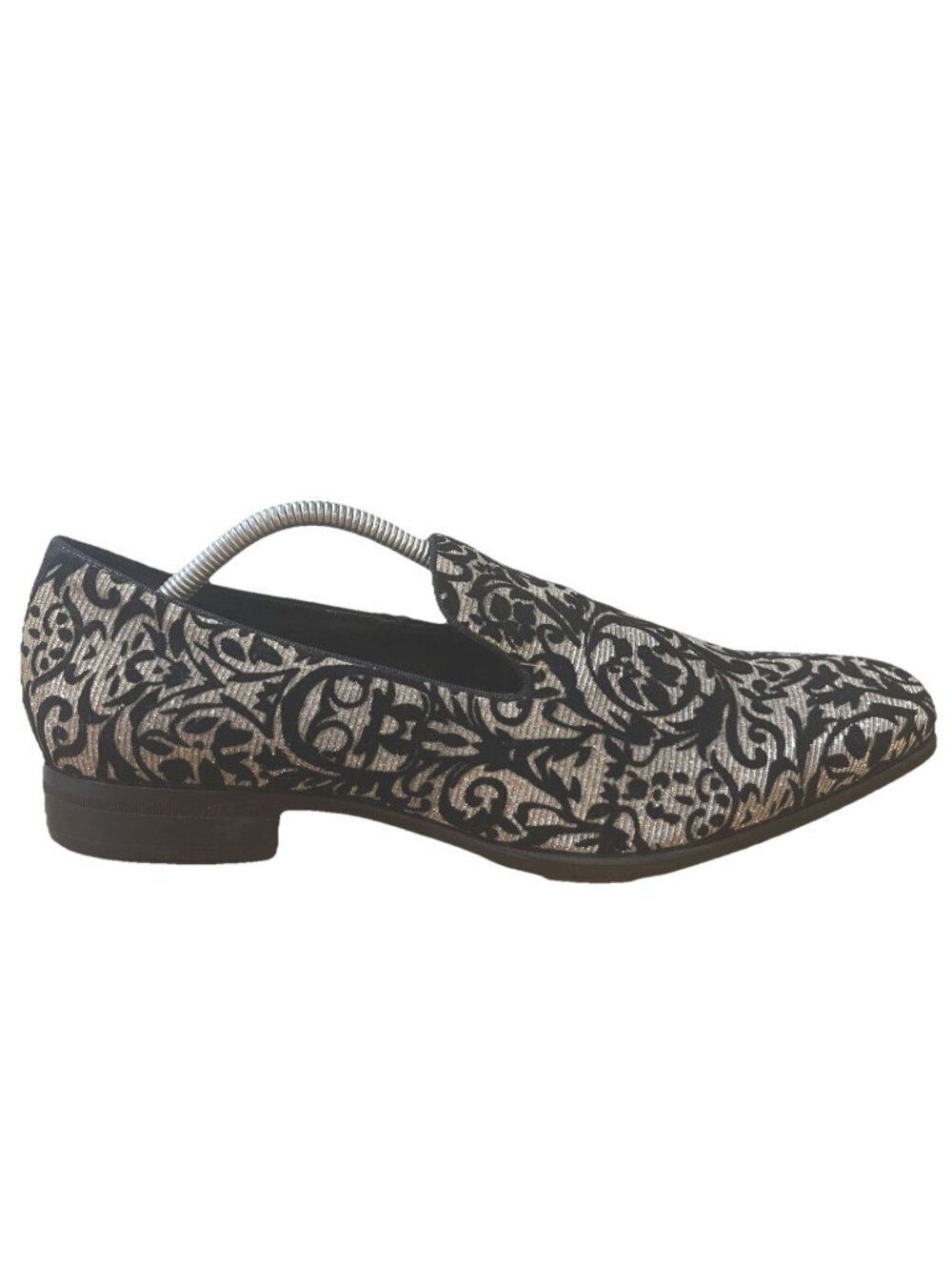 Stacy Adams Mens Swank Floral Velour OVERLAY Slip-on Loafers Black-silver Sz 11M